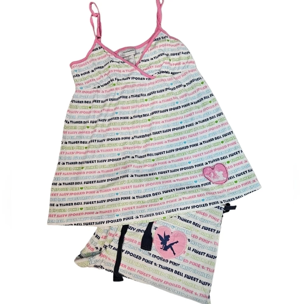 Disney Colorful Tinkerbell‎ Babydoll 2 Piece Pajama Set Size XS/S Women's C2